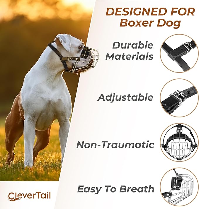 Metal Muzzle for Boxer Dog Breed – Bite Proof Boxer Muzzle for Medium and Large Sized Dogs – Steel Wire Basket Muzzles for Dogs English Bulldog, American Bulldog etc.