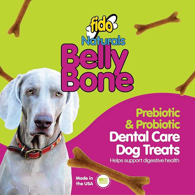 Fido - Belly Bones for Dogs, 8 Yogurt Flavor Medium Dog Dental Treats (Made in USA) - 8 Count Dog Treats for Medium Dogs - Plaque and Tartar Control for Fresh Breath, Digestive Health Support