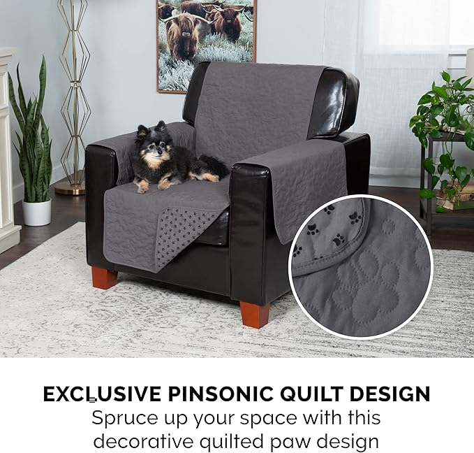 Furhaven Waterproof & Non-Slip Chair Cover Protector for Dogs, Cats, & Children - Quilted Paw Print Living Room Furniture Cover - Gray, Chair