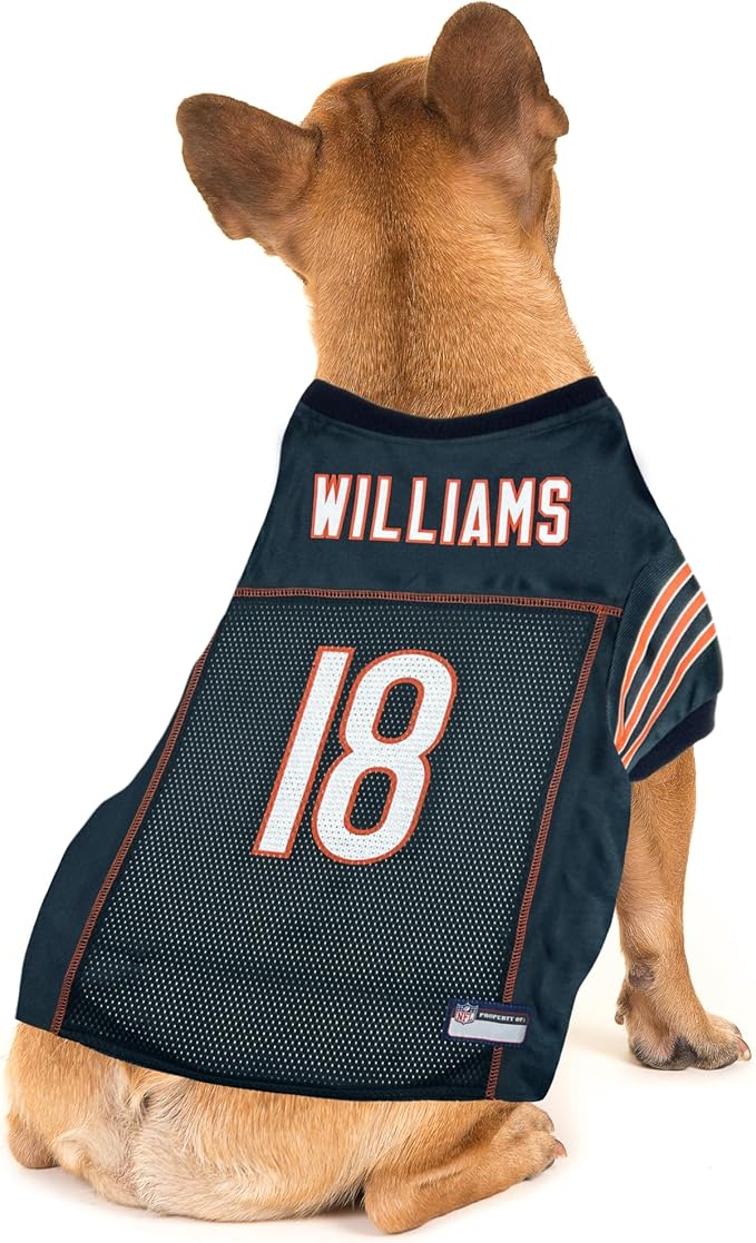 Pets First NFLPA Caleb Williams #18, NFL Dog Jersey, Chicago Bears Mesh Jerseys, Size Large, Licensed Shirt Costume for Dogs with NFL Player Name