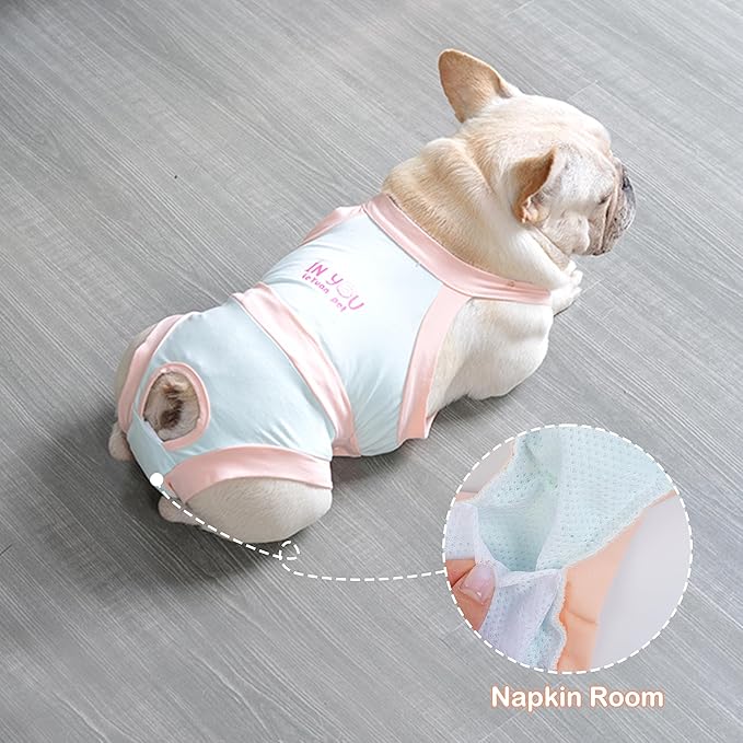 PUMYPOREITY Escape Proof Dog Diapers - Reusable, Washable, French Bulldog & Female/Male Period Diapers - Blue, XL