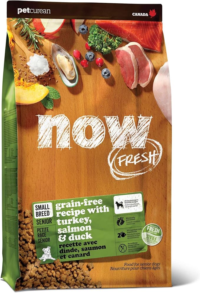 Now Fresh Grain-Free Small Breed Senior Dry Dog Food with Turkey, Salmon & Duck, Premium Kibble with Real Poultry & Fish, Chicken-Free, Added Glucosamine & Chondroitin for Healthy Joints, 12 lb Bag