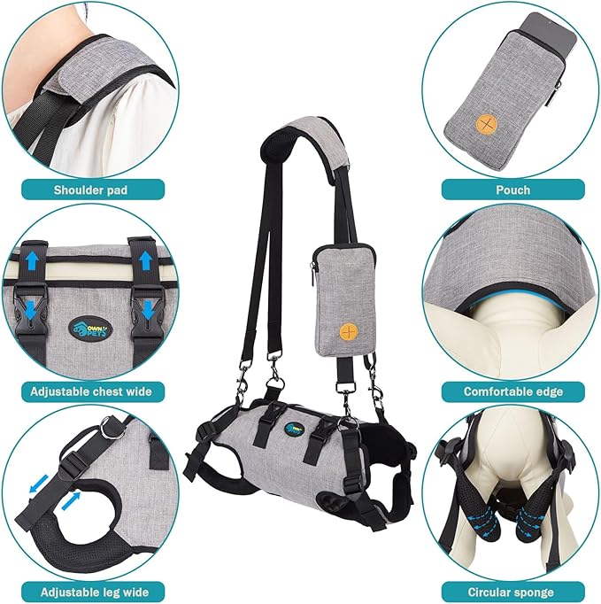 Ownpets Dog Sling Harness, Outdoor Sling Bag for Spine Protection, Whole Body Support, Support Vest to Assist Aged Dogs, Outdoor, XXL