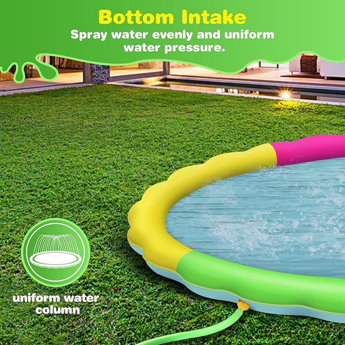 Splash Pad for Kids and Dogs, 107'' Extra Large Splash Pad for Toddlers 1-3 and Kids Ages 4-8, Non Slip Thicken Sprinkler Dog Pool Summer Outdoor Water Toys for Backyard