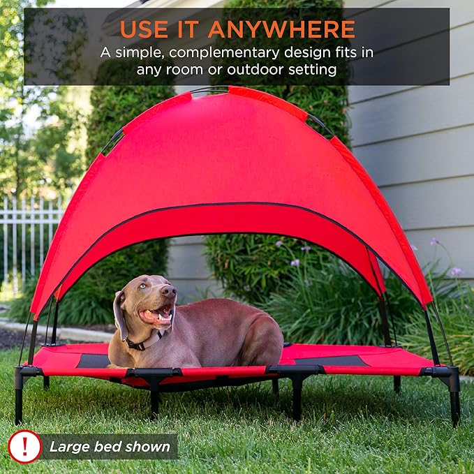 Best Choice Products 36in Elevated Cooling Dog Bed, Outdoor Raised Mesh Pet Cot w/Removable Canopy Shade Tent, Carrying Bag, Breathable Fabric - Red