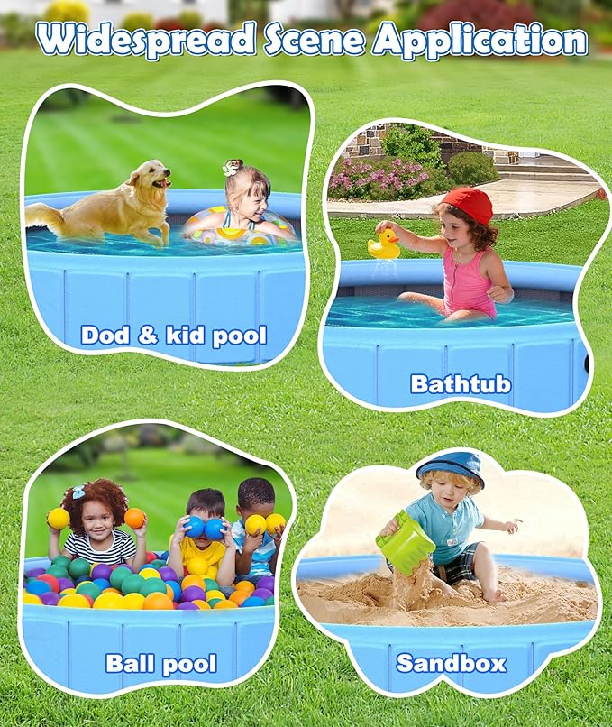 EPN Large Foldable Dog Pool – 0.55MM PVC 2-in-1 Portable Bathtub & Sprinkler for Dogs, Cats, Kids – Heavy Duty, Non-Slip, Summer Water Toy (118 in)