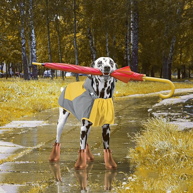 IECOii Large Dog Raincoat Waterproof,Hooded Rain Jacket Keep Dog Dry in Wet Weather,Reflective Rain Poncho Clothes with Convenient Leash Hole/Adjustable Magic Sticker/Easy On and Off/,Yellow,Large