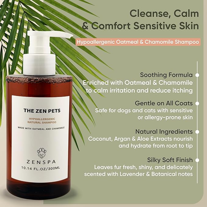 ZenSpa 4-in-1 Dog Spa Kit | Oatmeal Shampoo, Conditioner, Paw Cleanser and Nose Balm | Hypoallergenic Natural Formula for Sensitive Skin | All Breeds and Puppies