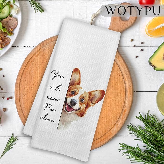 Funny Corgi Gift Bathroom Hand Towels, Gifts for Corgi Lovers, You Will Never Pee Alone Decorative Hand Towels for Guest Bathroom Washroom Half Bath, 16x24 Inch