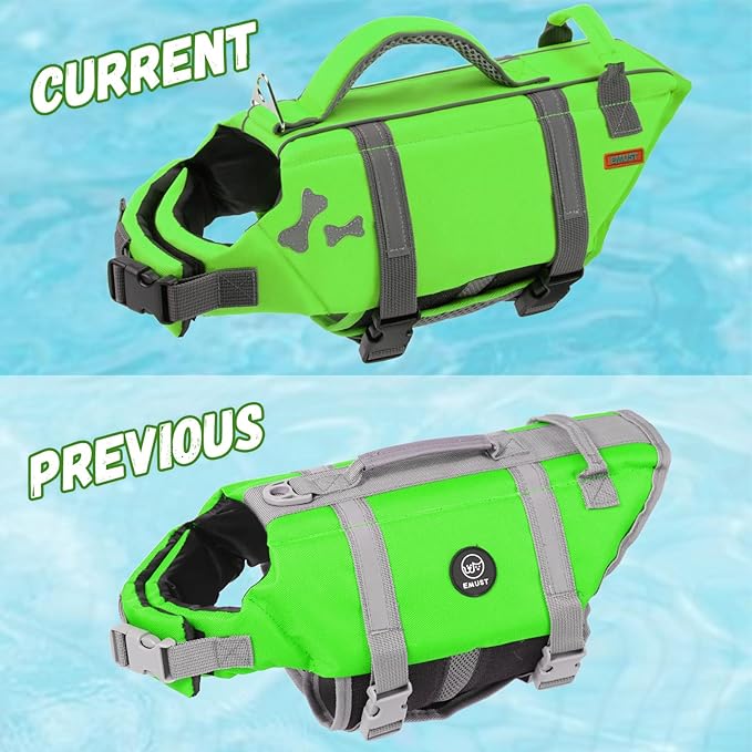 EMUST Dog Life Preserver, Dog Flotation Vest for Swimming, Beach Boating with High Buoyancy,Pet Flotation Vest for Small/Medium/Large Dogs, M, NewGreen