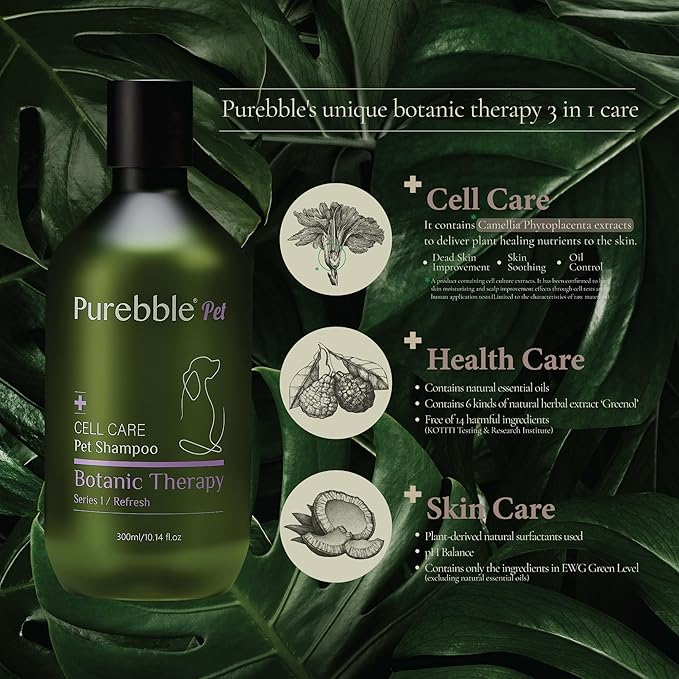 Pet Shampoo Refresh Purple Botanical Line- for Soft and Shiny Coat and Fur- Cleanses, Conditions, and Detangles, pH- Balancing Formula for Pets, No Artificial Fragrance, 300ml / 10.14 fl oz