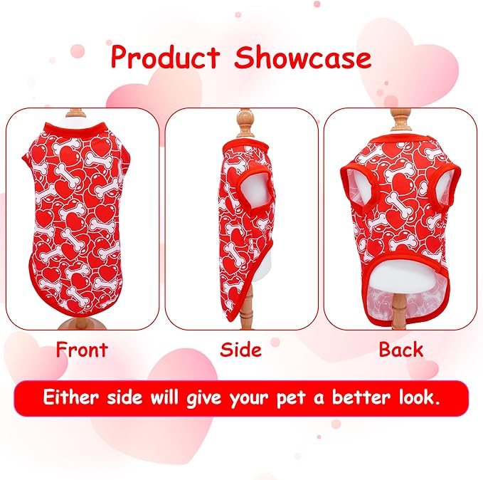 Valentines Dog Shirts for XXXL Girl Boy Male Female Sleeveless Tank Top Tee Vest T-Shirts Black Red Outfit Pack of 2