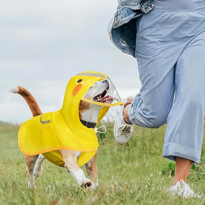 Dog Raincoat,Adjustable Waterproof Cloak Pet Hooded Raincoat Jacket,Cute Yellow Duck Poncho for Pet,Large