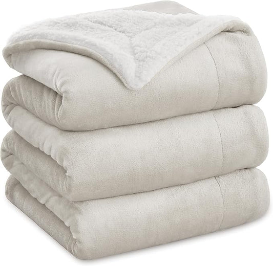 Bedsure GentleSoft Sherpa Fleece Blankets King Size for Bed, Non-Heated, Thick and Warm Throw for Women and Men, Soft Fuzzy Plush King Blanket for Winter, Linen, 108x90 Inches