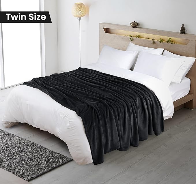 Utopia Bedding Black Fleece Blanket Twin Size Lightweight Fuzzy Soft Anti-Static Microfiber Bed Blanket (60x80 Inch)