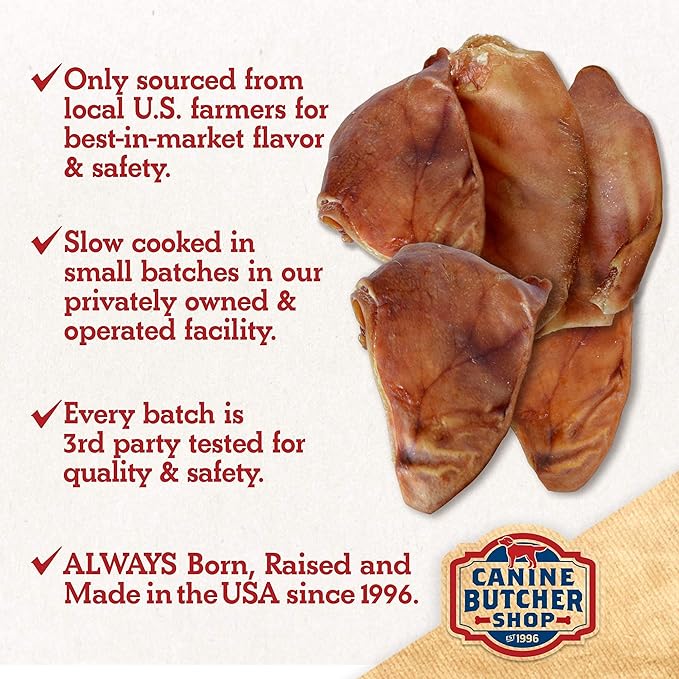 Pig Ears for Dogs Large Made in USA, Sourced in USA Natural Dog Treats, Dog Chew Toys for Aggressive Chewers (18-Pack)