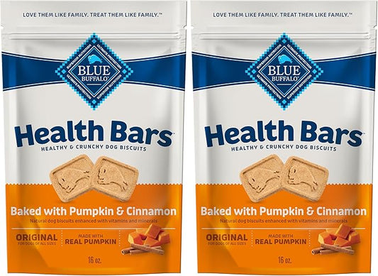 Blue Buffalo Health Bars Crunchy Dog Biscuits, Oven-Baked with Natural Ingredients, Pumpkin & Cinnamon, 16-oz Bag (Pack of 2)
