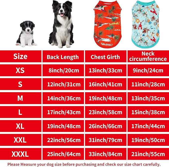 Hawaiian Dog Shirts for Small Dog Puppy Doggie Girl Boy Bule Red Sleeveless Tank Top Tee Vest T Shirts Male Female Summer Outfit Pack of 2