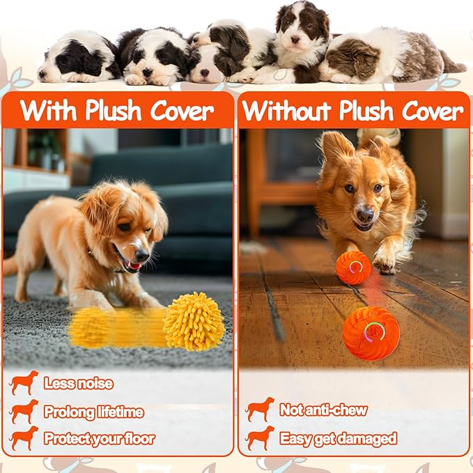 Interactive Dog Toys - Self Rolling Dog Ball with Anti-Chewer Cover for Small/Medium/Large Puppy, Active Rolling Ball for Dogs Enrichment, Motion Activated Toys That Move Its Own Orange