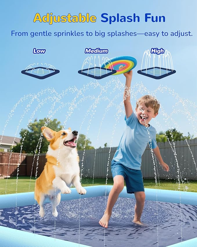 VISTOP Non-Slip Splash Pad for Kids and Dog, Thicken Sprinkler Pool Summer Outdoor Water Toys - Fun Backyard Fountain Play Mat for Baby Girls Boys Children or Pet Dog (67 * 67 inch, Blue&Blue)