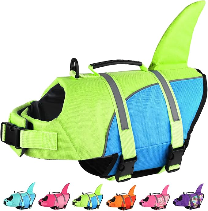 Doglay Shark Ripstop Dog Life Vests for Swimming Boating with High Buoyancy and Rescue Handle, Adjustable Pet Flotation Vest for Small Medium Large Dogs