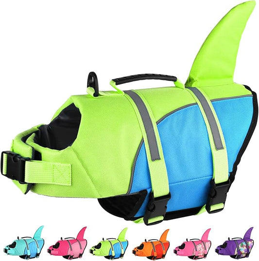 Doglay Shark Ripstop Dog Life Vests for Swimming Boating with High Buoyancy and Rescue Handle, Adjustable Pet Flotation Vest for Small Medium Large Dogs