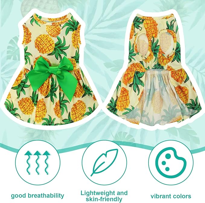 LEIFIDE 8 Pcs Summer Themed Hawaii Dog Dresses Holiday Flamingo Fruit Floral Pattern Pet Skirts Hawaii Puppy Princess Dresses Outfits Bowknot for Girl Dogs Cats Beach(Large)