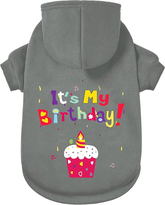 GreenJoy Dog Sweater Dog Hoodie Cold Weather Coat Hooded Sweatshirt for Puppies,Cats, Small Medium Large Dogs (Grey(It's My Birthday), Medium)