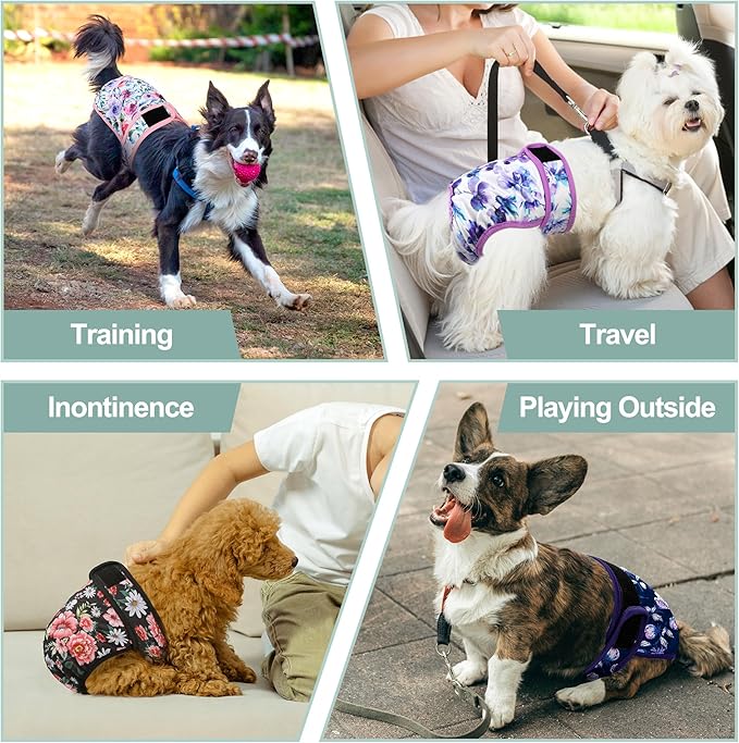 Dog Diapers Female - Reusable Diapers for Doggie in Heat - Highly Absorbent Female Dog Diapers for Pet Incontinence(Pack of 5), Flowers,S