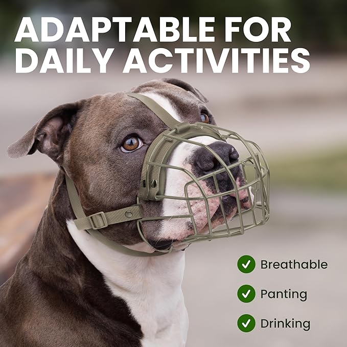 BRONZEDOG Pitbull Dog Muzzle Breathable Metal Basket for Large Dogs Amstaff Staffordshire Terrier Biting Chewing Barking (Nylon, Gray)