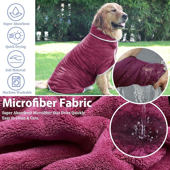 Dog Bathrobe Towel Dog Drying Coat - Super Absorbent Bath Robe for Drying Dogs Large, Soft Adjustable Collar & Belly Strap Fast Drying Coat Pet Dog Cat Bath Robe Towel (Purple, X-Large)
