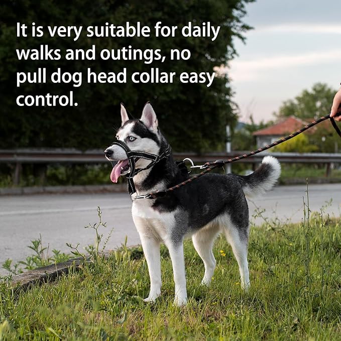 Dog Head Collar with Reflective Fabric, Adjustable Dog Head Harness to Prevent Pulling for Small Medium and Large Dogs(S, Red)