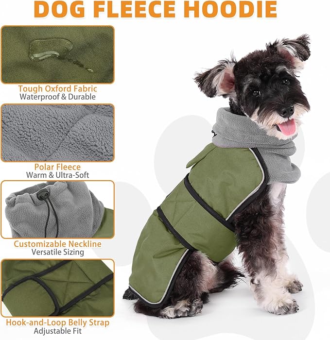 KOOLTAIL Dog Winter Coat for Small Medium Dogs, Waterproof&Windproof Puppy Jacket with Fleece Lining and High Collar for Cold Weather, Reflective Warm Pet Snowsuit Vest Clothes with Leash Hole,Green S