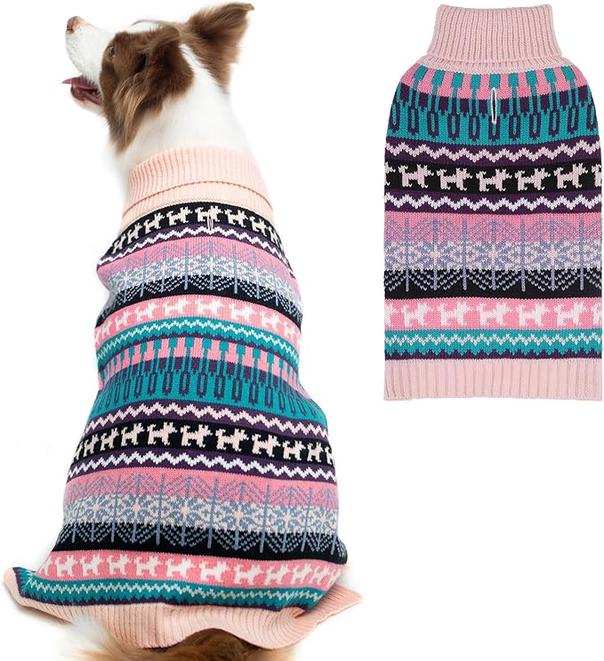 Dog Sweater - Winter Coat Apparel Clothes with Colorful Stripes for Cold Weather