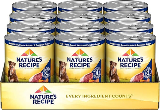 Nature’s Recipe Grain Free Wet Dog Food Beef, Sweet Potato, and Pumpkin Recipe, 13 oz. Can (Pack of 12)