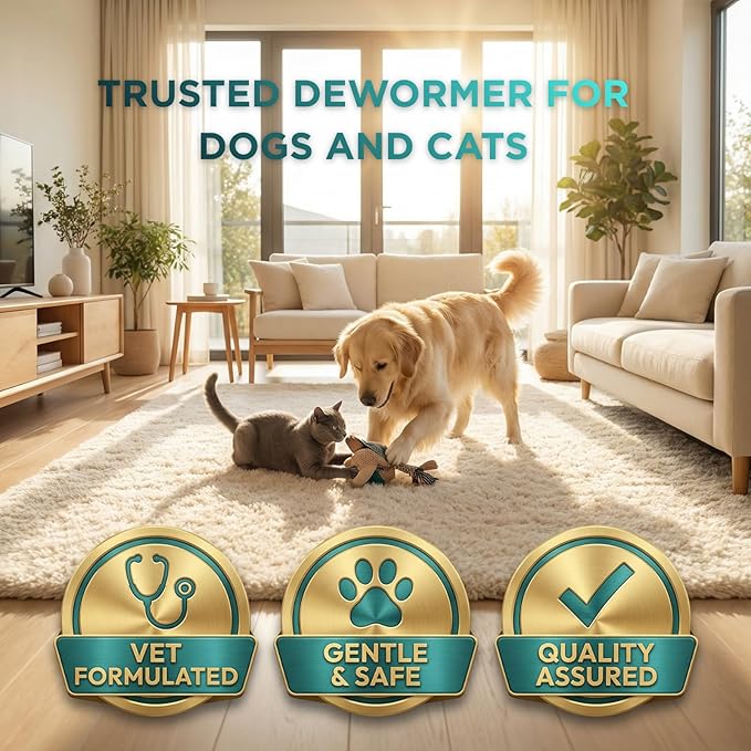 Dewormer Liquid for Cats and Dogs Broad Spectrum,Pyrantel Pamoate and Praziquantel Targets Tapeworm Roundworm and Hookworm Fast Acting Solution for Puppy Kitten Small Medium Large Breeds 100ML