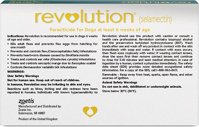 Revolution (selamectin) Topical Solution for Dogs, 40.1-85 lbs (Teal), 6 Tubes