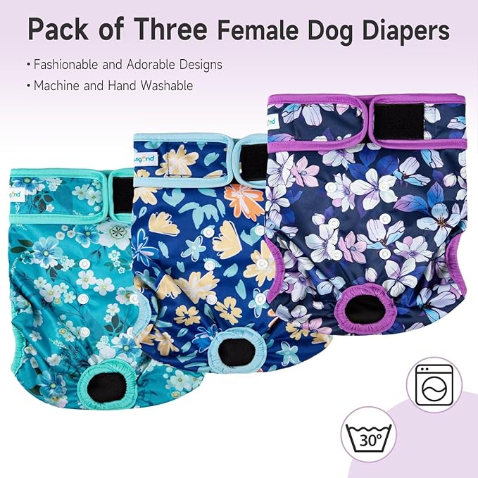 Paw Legend Washable Reusable Female Dog Period Diapers for Heat Doggie Puppy Diapers for Female Dogs (3 Pack, Medium)