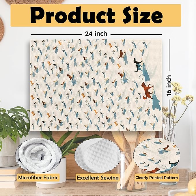 Dogs Surfing Kitchen Towels Set of 2, Coastal Summer Bathroom Decor, Dog Lover Gifts Beach Lovers Hand Towel, Ocean Surf Decorative Tea Towel Dish Towels 16x24 Inch