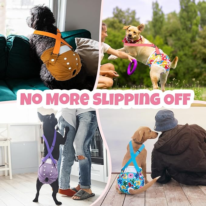 Pet Soft Dog Diapers Female with Suspenders, 3 Pack Reusable Female Dog Diapers for Heat, Dog Period Panties for Doggie in Cycle(Small, Floral)