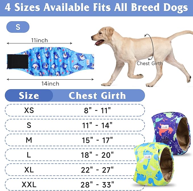 5 Pack Dog Diapers Male Reusable, Premium Belly Bands for Male Dogs, High Absorbing Male Dog Pee Wraps for Doggie in Incontinence or Excitable Urination and Training Dinosaur L