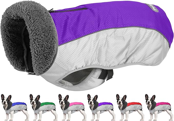 Dog Coat, Waterproof Ripstop Dog Winter Jacket with Leash Hole, Reflective Adjustable Warm Pet Fleece Snow Sweater for Small Medium Large Dogs - Purple, L