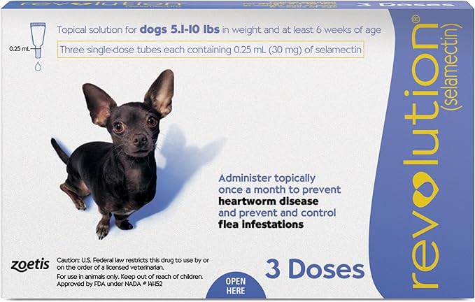 Revolution (selamectin) Topical Solution for Dogs, 5.1-10 lbs (Purple), 3 Tubes