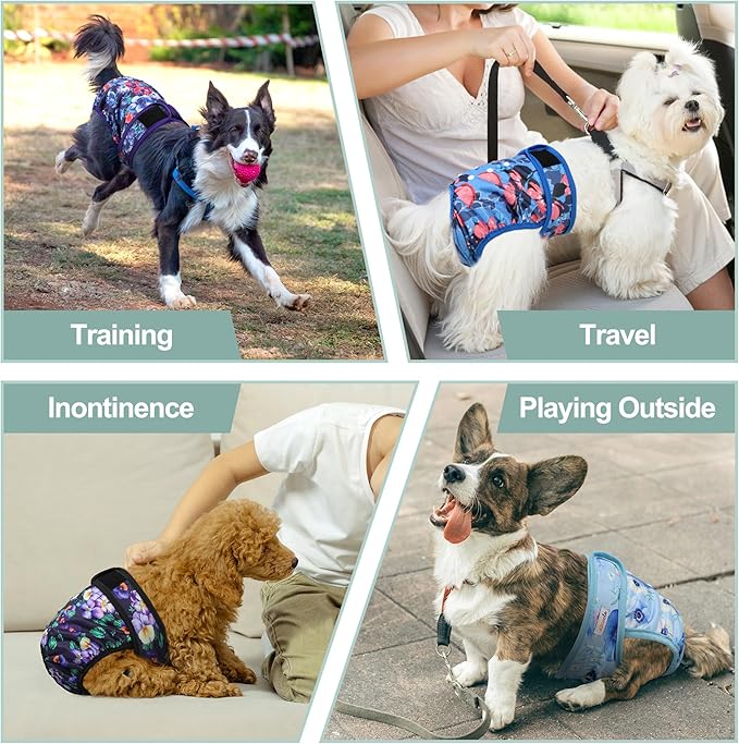 Female Dog Diapers 5Pcs - Premium Reusable Diapers for Doggie in Heat - Highly Absorbent Dog Diapers Female for Pet Incontinence with Adjustable Snaps, Rose, S