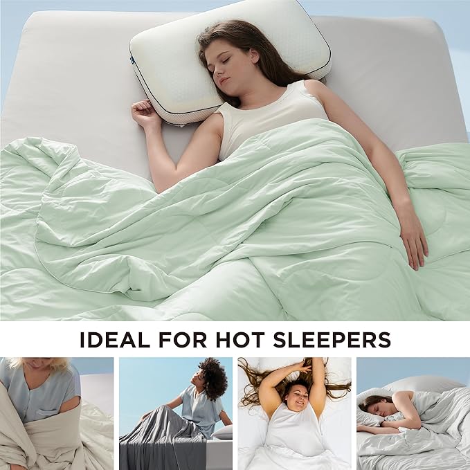 Bedsure Cooling Blankets for Hot Sleepers - Cooling Comforter, Lightweight Cold Summer Blanket for Night Sweats, Ice Breathable Comforter for Couch, Light Green, 50x60 Inches