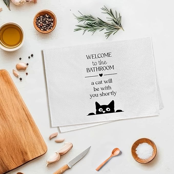 Funny Cat Hand Towels, Funny Cats Gifts for Cats Lovers Women Men Hand Towel, A Cat Will Be with You Shortly Decorative Towel for Bathroom, FunnyCat Kitty Bathroom Decor, 16x24in
