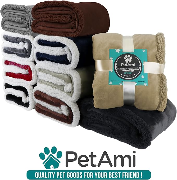 PetAmi Waterproof Dog Blanket for Small Medium Dog Puppy Cat Throw for Couch Cover Leakproof Protection, Sherpa Fleece, Reversible Soft Washable 29x40 Light Gray