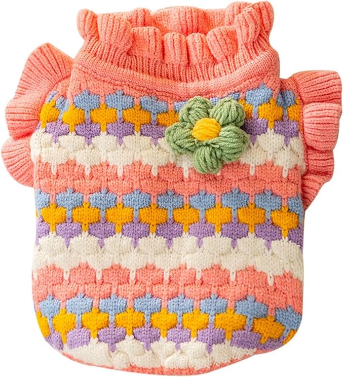 Cute Tulip Flower Sweater Winter Dog Sweater Puppy Coat Thick Dog Clothes for Small Medium Dogs Boy Girl