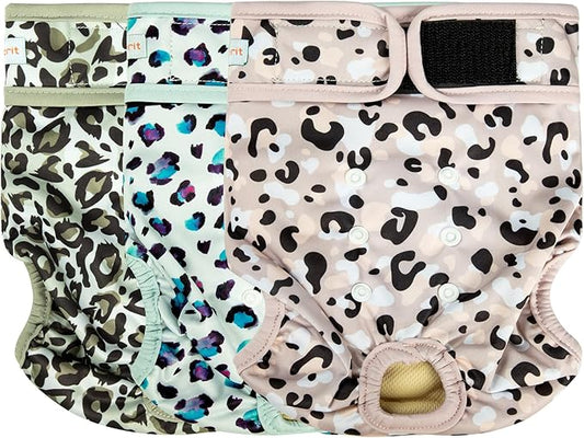 Langsprit Washable Female Dog Diapers - Doggie Reusable Diapers for Doggy Puppy Female in Period - Highly Absorbent Dog Heat Panties Leopard M