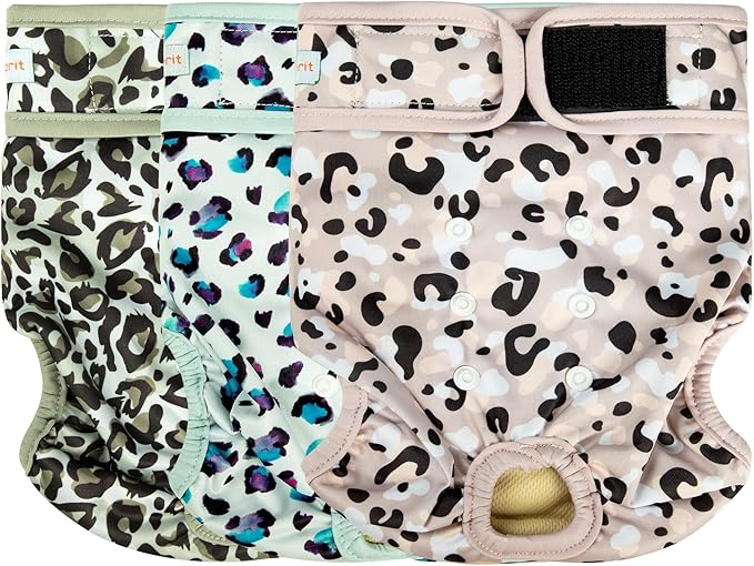 Langsprit Washable Female Dog Diapers - Doggie Reusable Diapers for Doggy Puppy Female in Period - Highly Absorbent Dog Heat Panties Leopard S